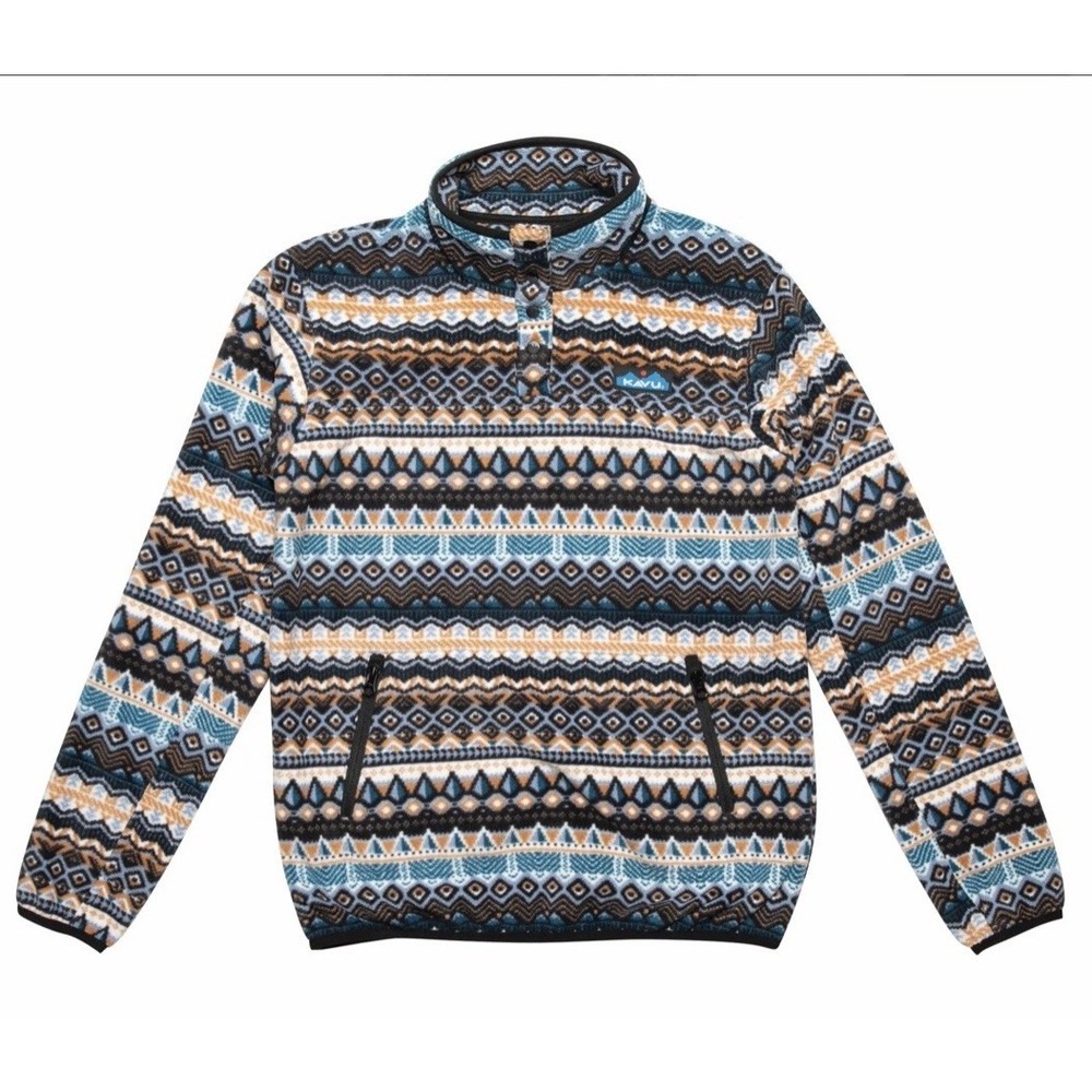 KAVU Cavanaugh Fleece Pullover Women's Large Chalet Knit Geometric Print Snap